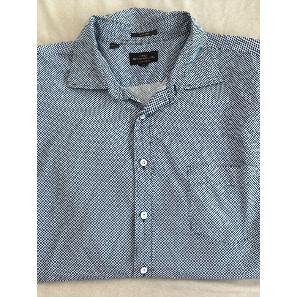 Rodd & Gunn Shirt Mens 2XL Blue Geometric Sports Fit Button Down Italian Fabric